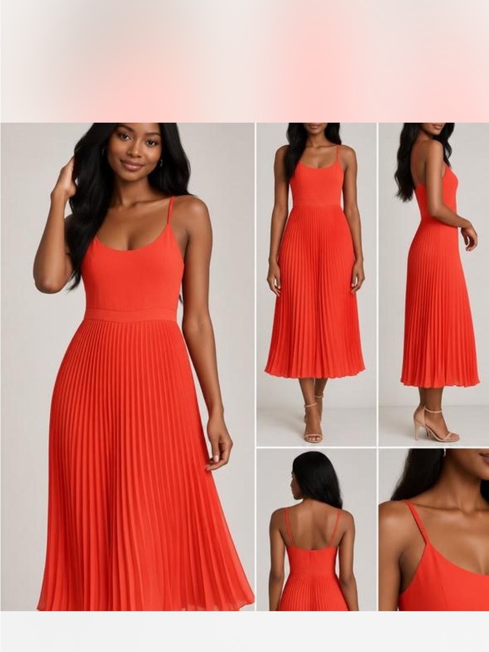 Gilli Coral Pleated Midi Dress with Spaghetti Straps